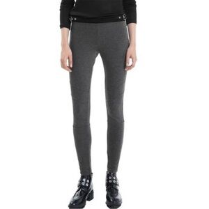 Sandro Paris Moto Leggings Grey Black Buckle Waist Ankle Zippers 0 Extra Small